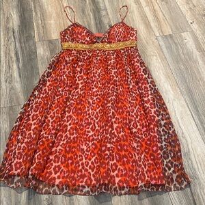 Leopard Print Dress with Gold Accents 100 %Silk